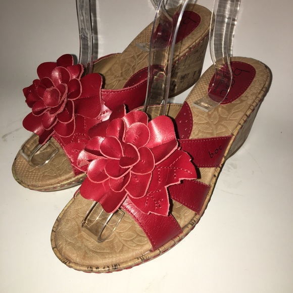 Red Leather Cork Bottom Sandals, Sz 8 by BOC